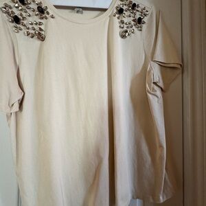 Express Cream Embellished Short Sleeve Top